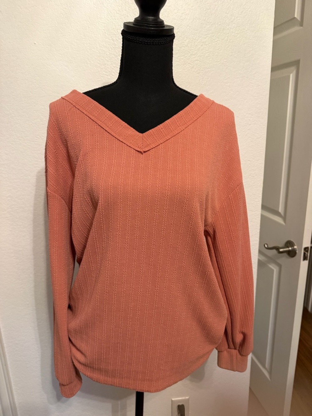SHEIN Coral V-Neck Lightweight Knit Sweater